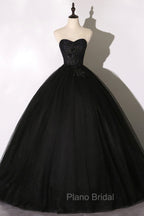 Black Tulle Lace Long Formal Prom Dresses, Black Scoop Neckline Evening Party Dresses