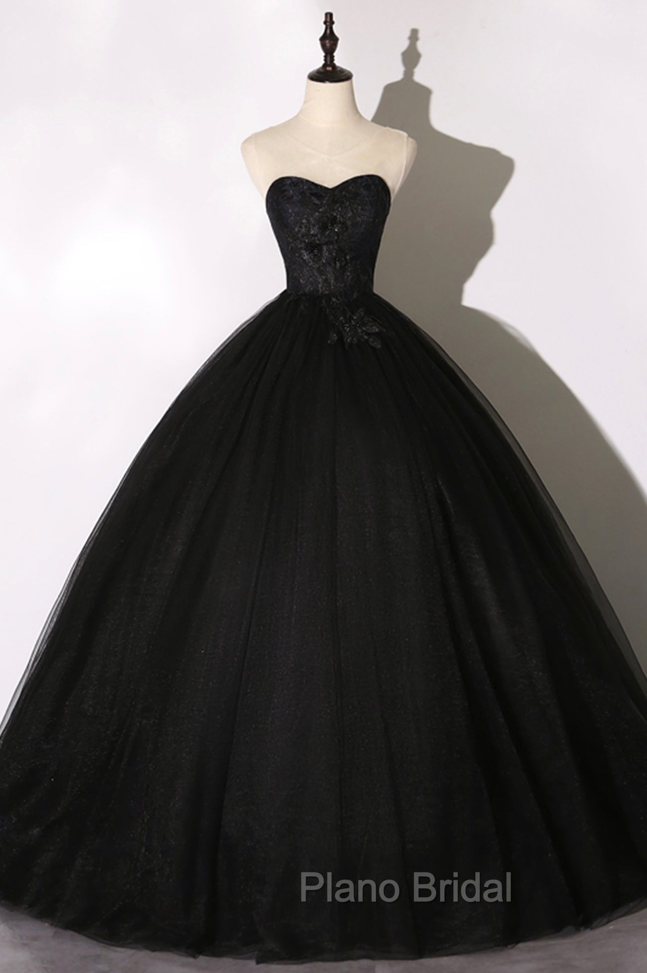 Black Tulle Lace Long Formal Prom Dresses, Black Scoop Neckline Evening Party Dresses