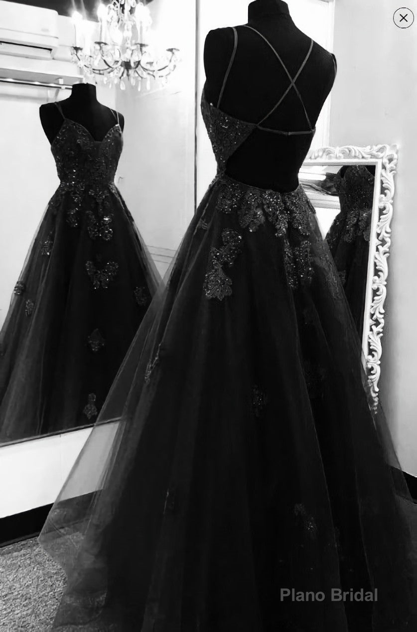 Black tulle lace prom dress tulle formal dress Main image