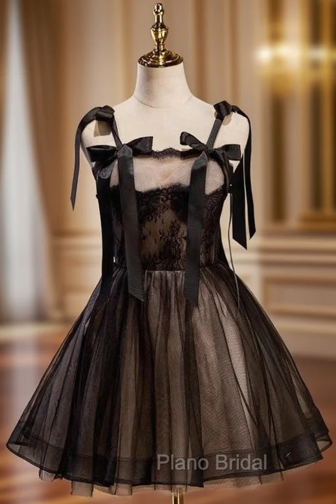 Black Tulle Lace Straps Homecoming Dresses Main image