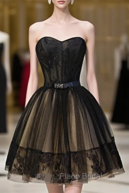 Black Tulle Lace Sweetheart Homecming Dresses Main image