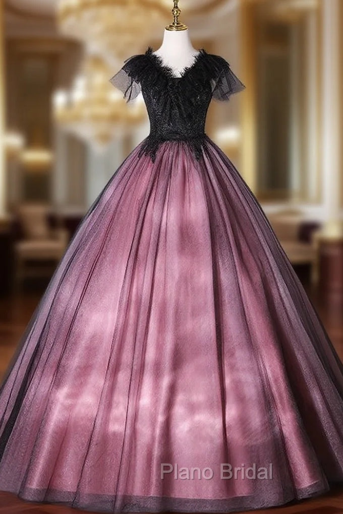 Black Tulle Lace V-neck Beading Quinceanera Dresses Main image