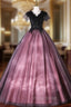 Black Tulle Lace V-neck Beading Quinceanera Dresses