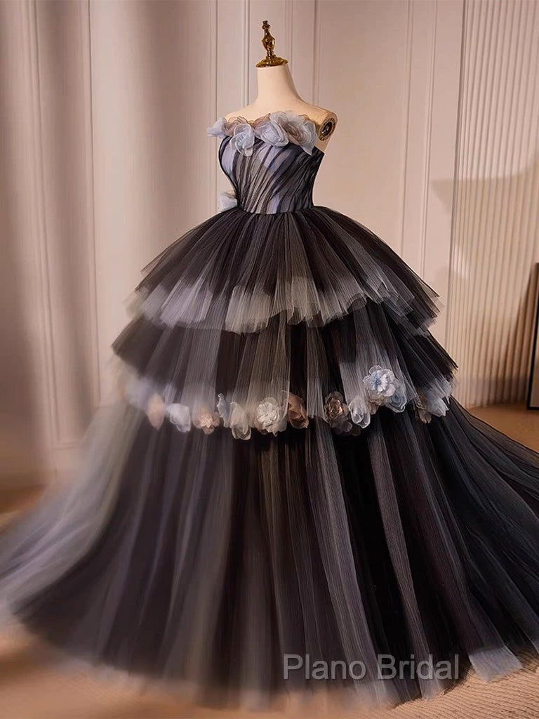 Black Tulle Long Formal Prom Gown, Black Tulle Formal Dresses Secondary image