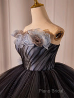 Black Tulle Long Formal Prom Gown, Black Tulle Formal Dresses
