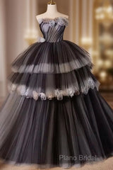 Black Tulle Long Formal Prom Gown, Black Tulle Formal Dresses