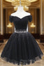 Black Tulle Off the Shoulder Pleats Beading Homeocming Dresses