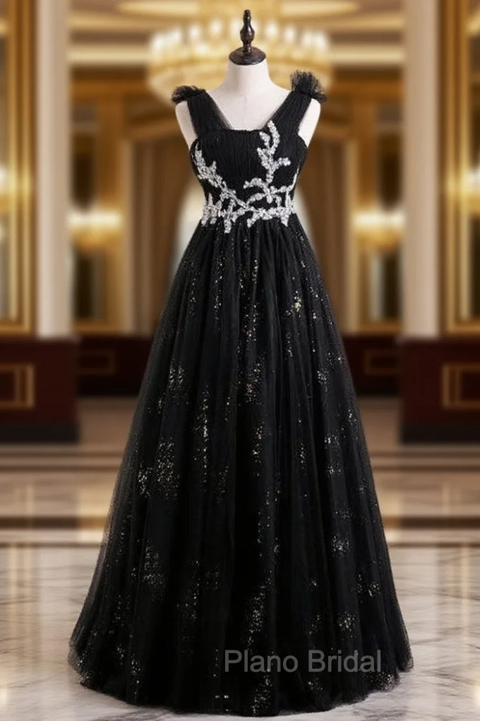 Black Tulle Pleats Appliques Beading Formal Prom Dresses Main image