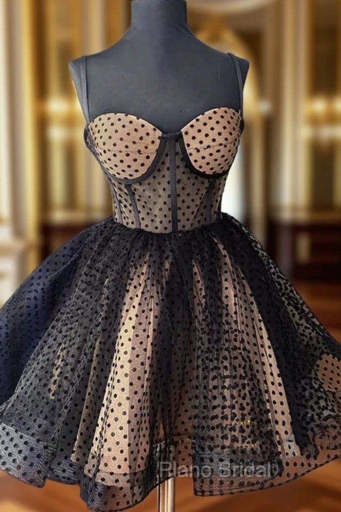 Black Tulle Polka Dots Straps Homecoming Dresses Main image
