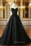 Black Tulle Satin Spaghetti Straps Button Formal Prom Dresses