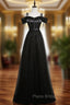 Black Tulle Satin Spaghetti Straps Formal Prom Dresses
