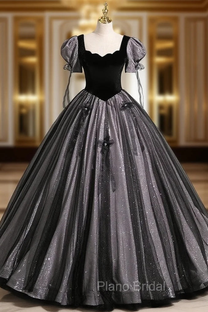 Black Tulle Sequins Square Neck Puff Sleeve Quinceanera Dresses Main image