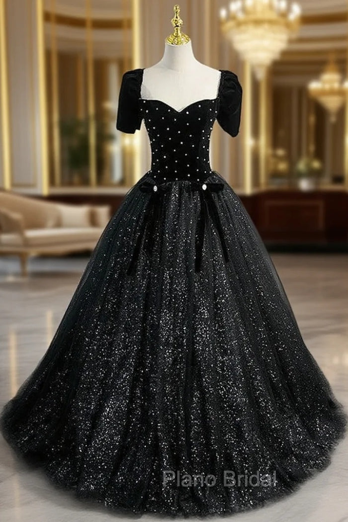Black Tulle Sequins Strapless Formal Prom Dresses Main image