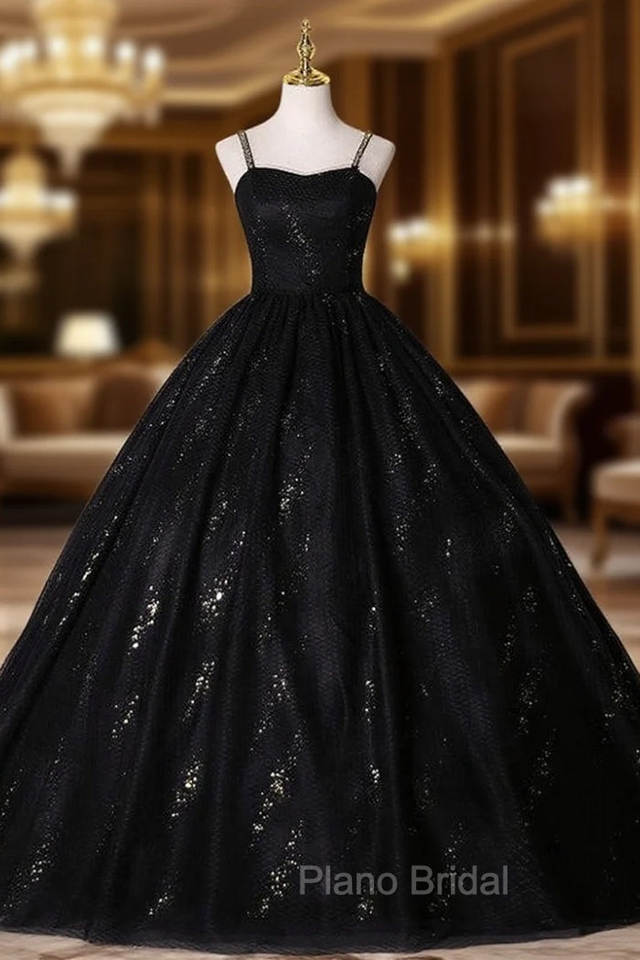 Black Tulle Sequins Straps Quinceanera Dresses Main image