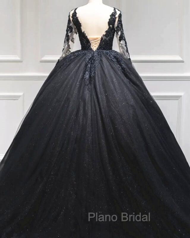 Black Tulle Sheer Neck Appliques Ball Gown Dresses Secondary image