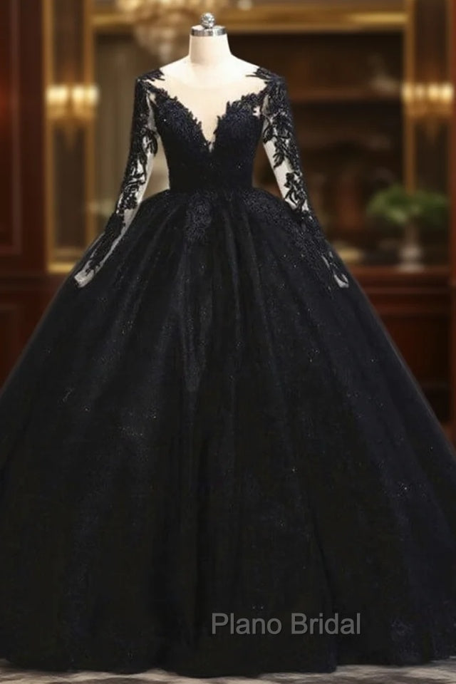 Black Tulle Sheer Neck Appliques Ball Gown Dresses Main image