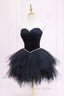 Black Tulle Short Formal Prom Dresses with Feather, A-Line Sweetheart Neckline Party Dresses