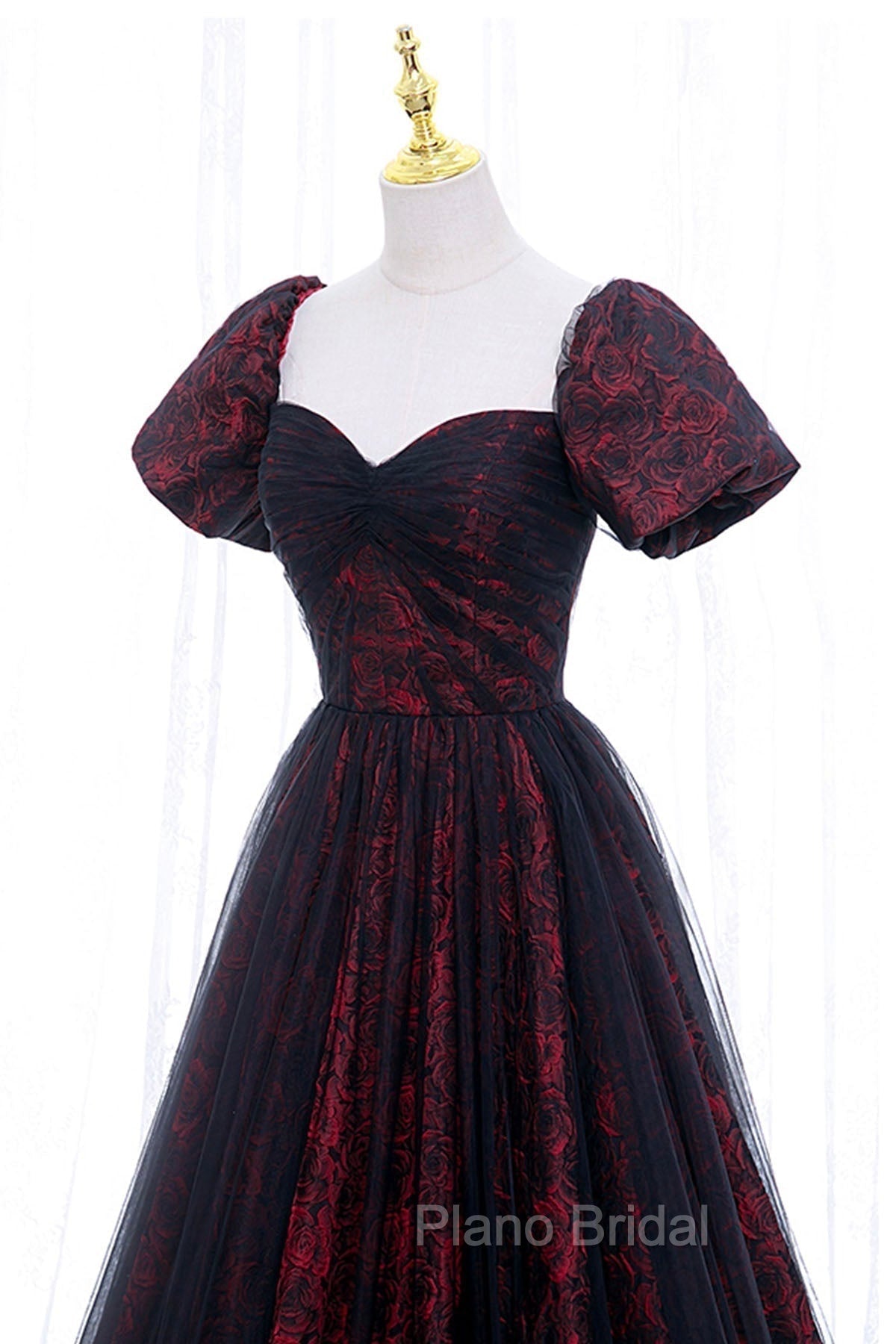 Black Tulle Short Sleeve Formal Evening Dresses, Off the Shoulder Formal Prom Dresses Secondary image