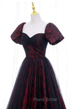 Black Tulle Short Sleeve Formal Evening Dresses, Off the Shoulder Formal Prom Dresses