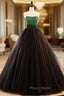 Black Tulle Strapless Green Beading Formal Prom Dresses