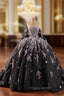 Black Tulle Strapless Sequins Formal Prom Dresses