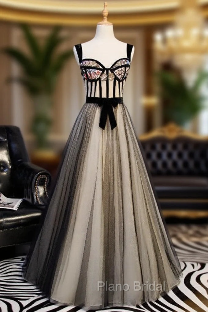 Black Tulle Straps Embroidery Sequins Formal Prom Dresses Main image