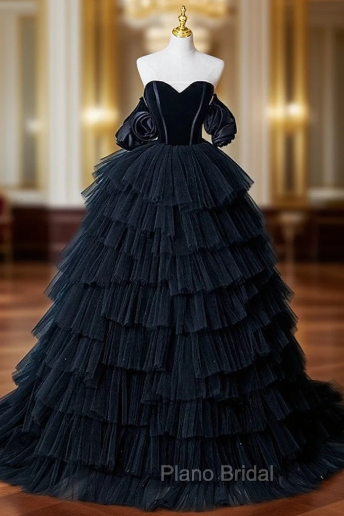 Black Tulle Tiers Sweetheart Formal Prom Dresses Main image