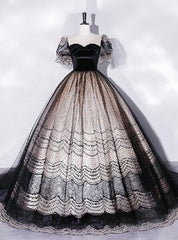 Black Tulle V-neck Short Sleeve Quinceanera Dress