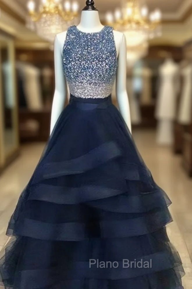 Black Two Pieces Sequin Long Formal Prom Dresses, Black Evening Dresses Main image