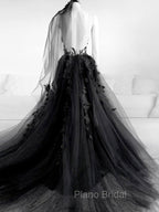 Black V Neck Backless Lace Formal Prom Dresses, Open Back Black Lace Formal Graduation Dresses