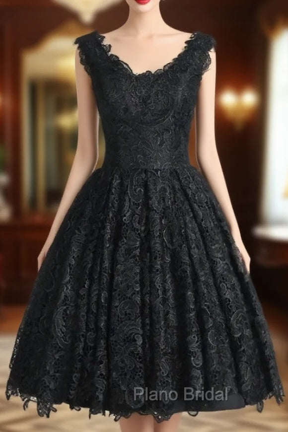 Black V-neck Formal Prom Dresses A-line Knee-length Homecoming Dresses Main image