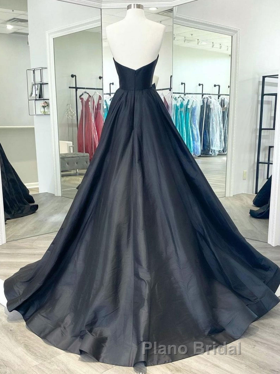 Black v neck satin long Formal Prom dress, black evening dress