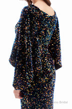 V-Neck Sequins Mermaid Prom Dresses with Sleeves