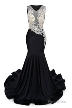 Black V-Neck Sheer Corset Prom Dresses Beaded Mermaid Long Train Evening Gowns
