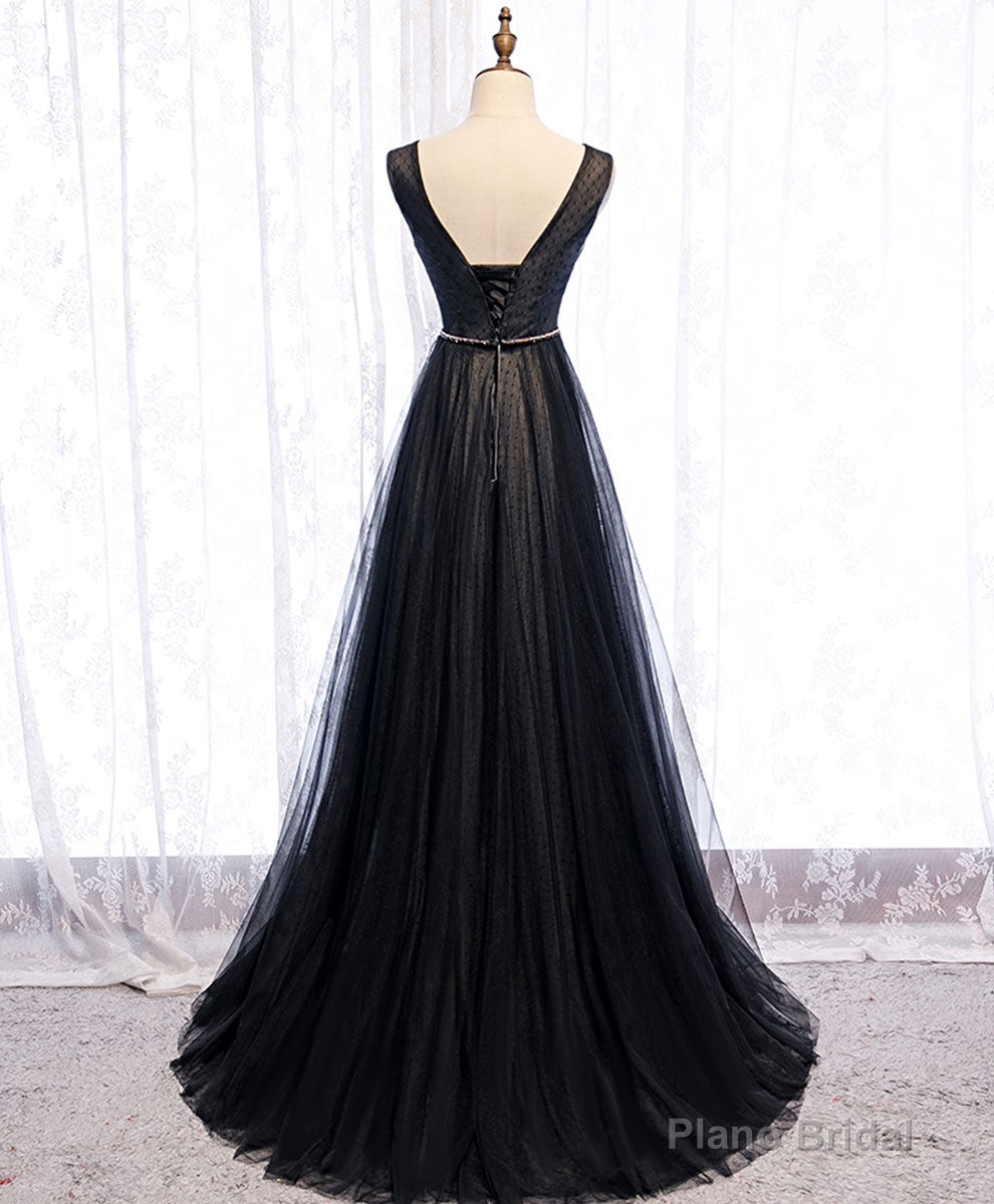 Black V Neck Tulle Lace Long Prom Dress Black Evening Dress Secondary image