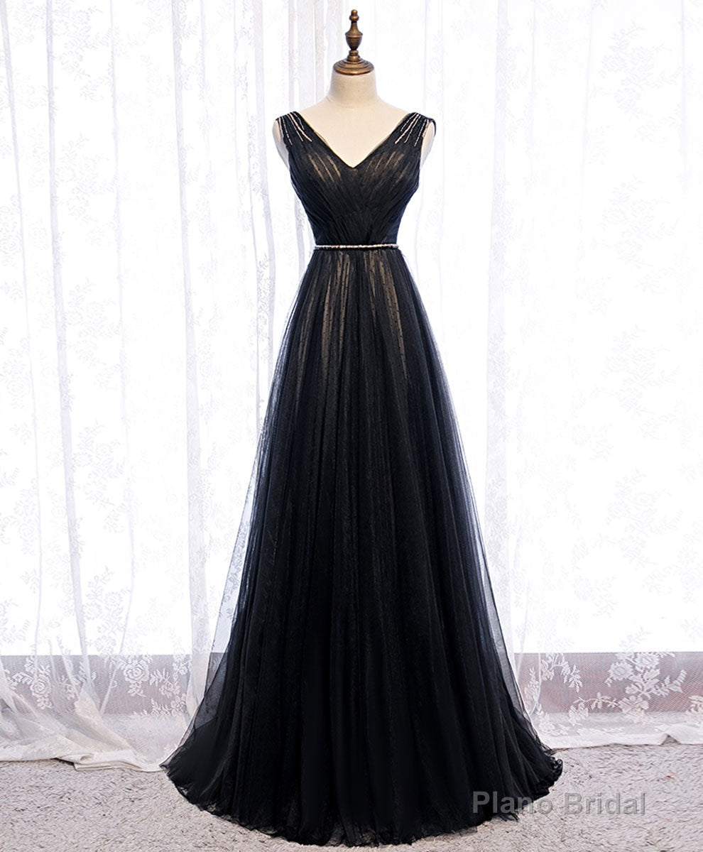 Black V Neck Tulle Lace Long Prom Dress Black Evening Dress Main image