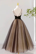Black V-Neck Tulle Short Formal Prom Dresses, A-Line Black Tea Length Party Dresses