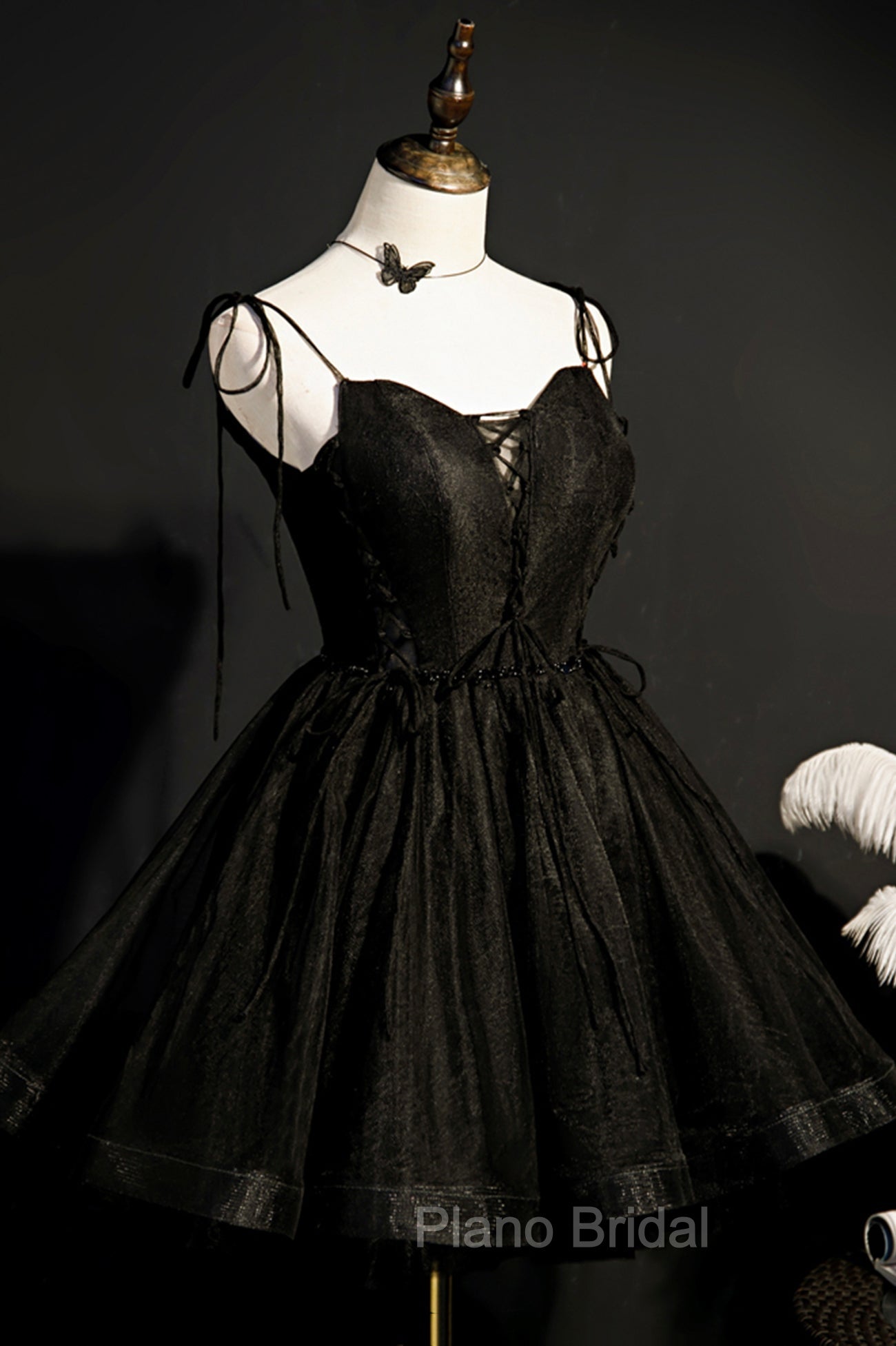 Black V-Neck Tulle Short Formal Prom Dresses, Black A-Line Homecoming Party Dresses