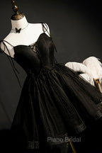 Black V-Neck Tulle Short Formal Prom Dresses, Black A-Line Homecoming Party Dresses