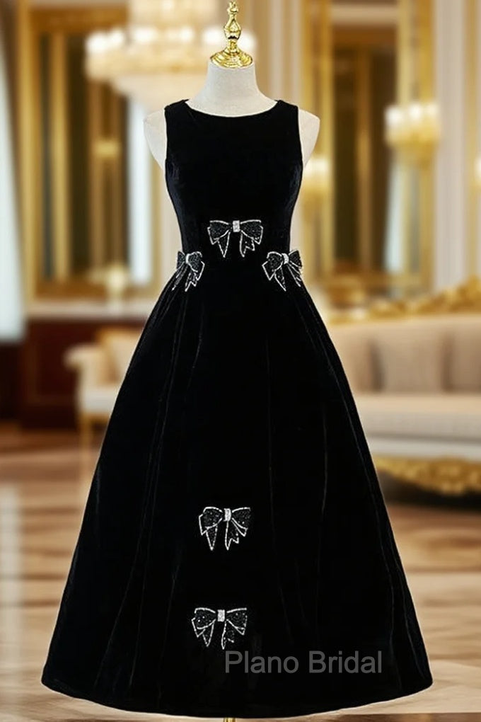 Black Velvet Backless Tea Length Beading Formal Prom Dresses Main image