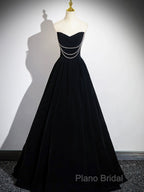 Black Velvet Floor Length Formal Prom Dresses, Off The Shoulder A-Line Formal Party Dresses