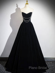 Black Velvet Floor Length Formal Prom Dresses, Off The Shoulder A-Line Formal Party Dresses