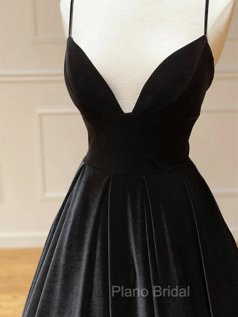 Black Velvet Long A-line Low Back Formal Prom Dresses Black V Neck Wedding Party Dresses Formal Prom Dresses shops
