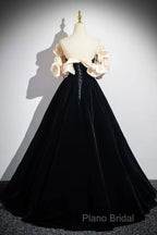 Black Velvet Long A-Line Formal Prom Dresses, Off The Shoulder Formal Party Dresses