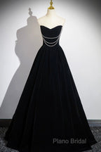 Black Velvet Long A-Line Formal Prom Dresses, Off The Shoulder Formal Party Dresses