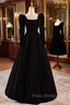 Black Velvet Long Sleeve Square Formal Prom Dresses