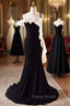 Black Velvet Mermaid One Straps Formal Prom Dresses