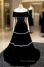 Black Velvet Off the Shoulder Pearls Formal Prom Dresses