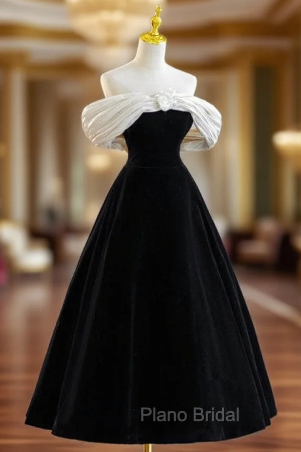 Black Velvet Off the Shoulder Pleats Formal Prom Dresses Main image