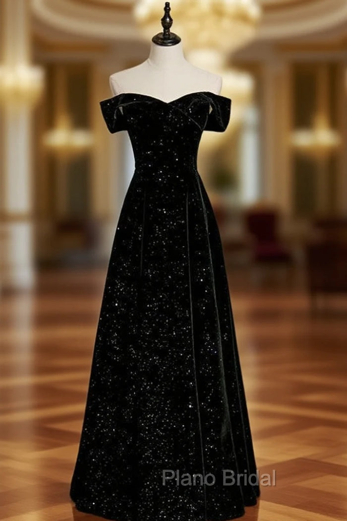 Black Velvet Off the Shoulder Formal Prom Dresses Main image